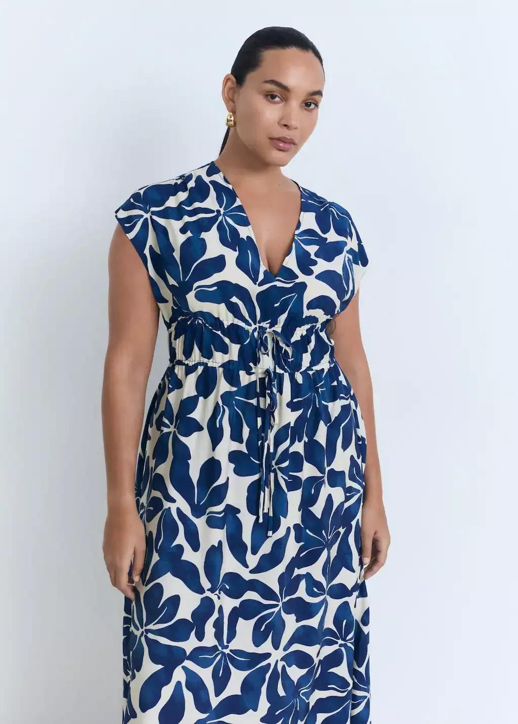 Blue Long Printed Dress, , large image number 6