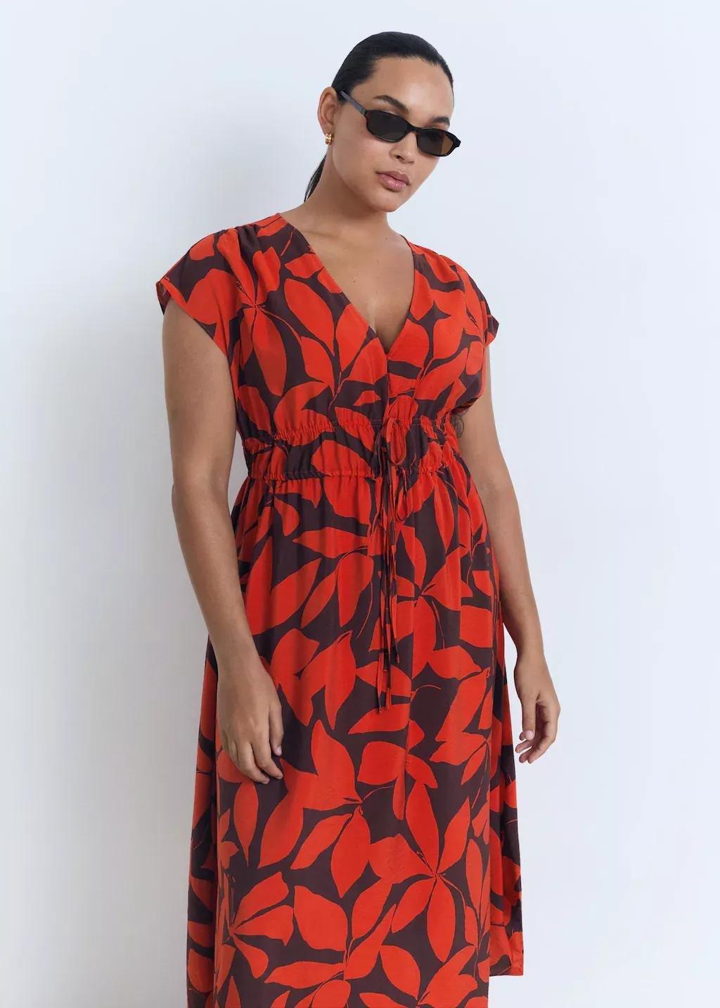 Red Long Printed Dress, , large image number 5