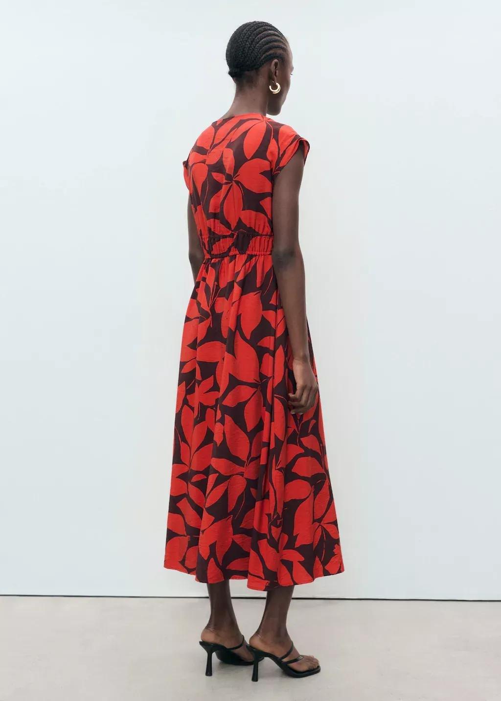 Red Long Printed Dress, , large image number 7