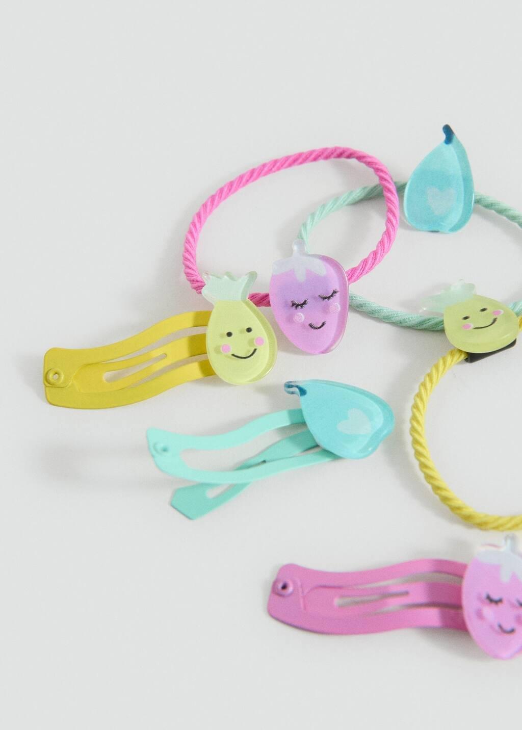 YELLOW Pack of rubber bands and clips, Kids Girl, Yellow, large image number 0