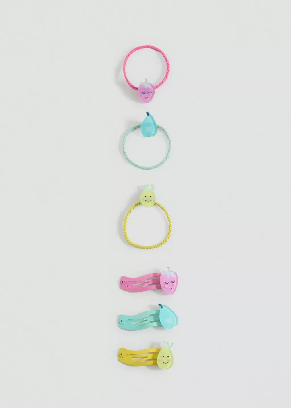 YELLOW Pack of rubber bands and clips, Kids Girl, Yellow, large image number 1