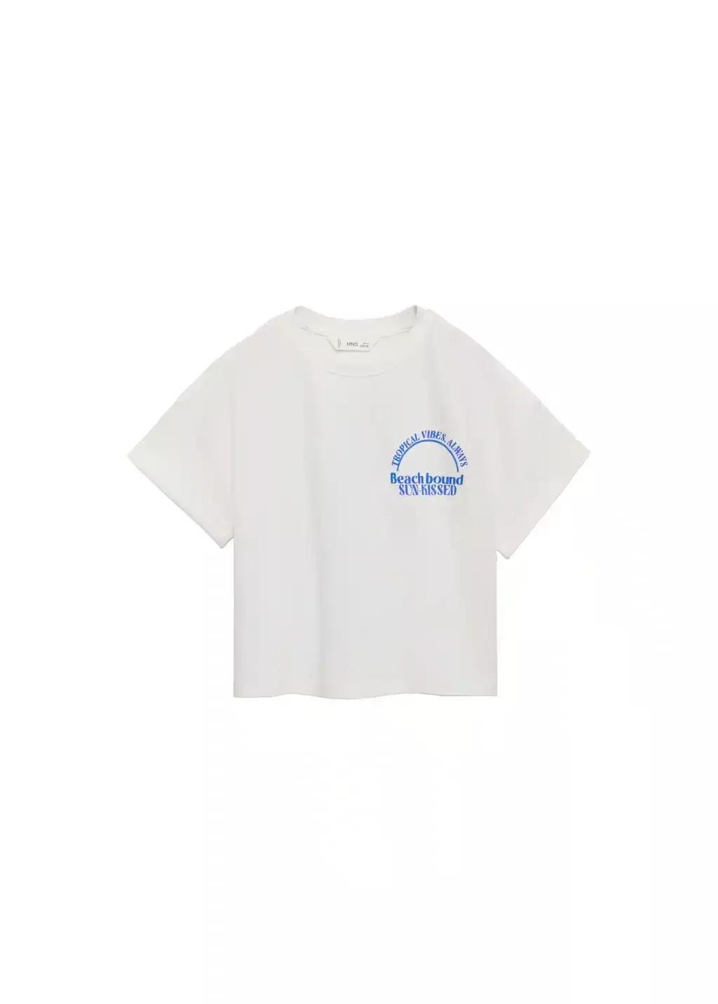 White Short-Sleeved Printed T-Shirt, Kids Girl, Natural White, medium