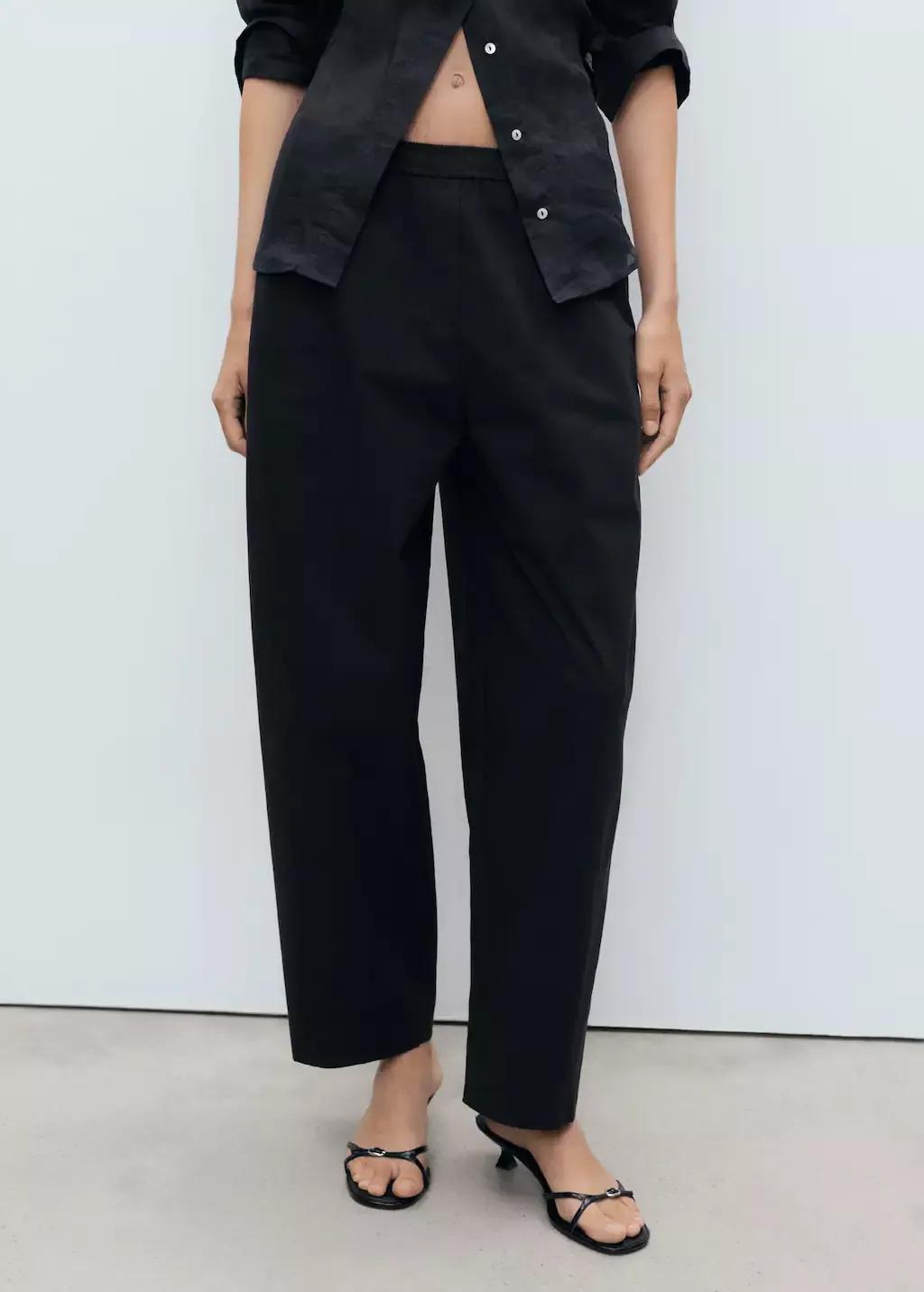 Black Paper Bag Cotton Trousers, , large image number 0