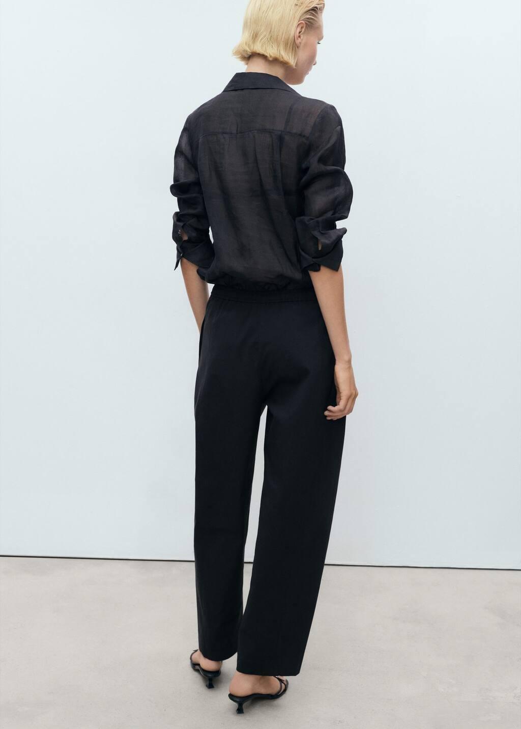 Black Paper Bag Cotton Trousers, , large image number 4