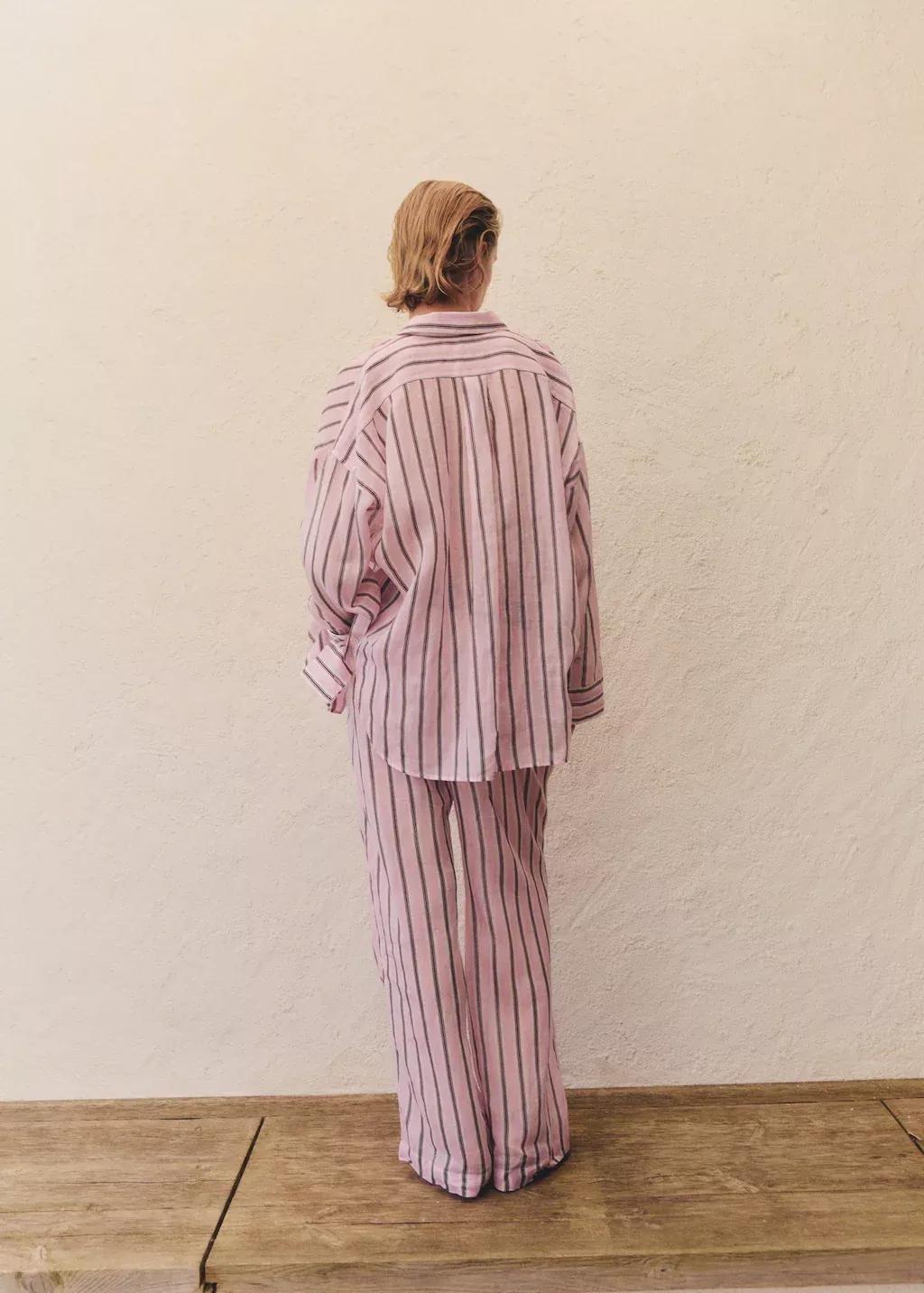 LT-PASTEL PINK Striped ramie shirt, , large image number 2