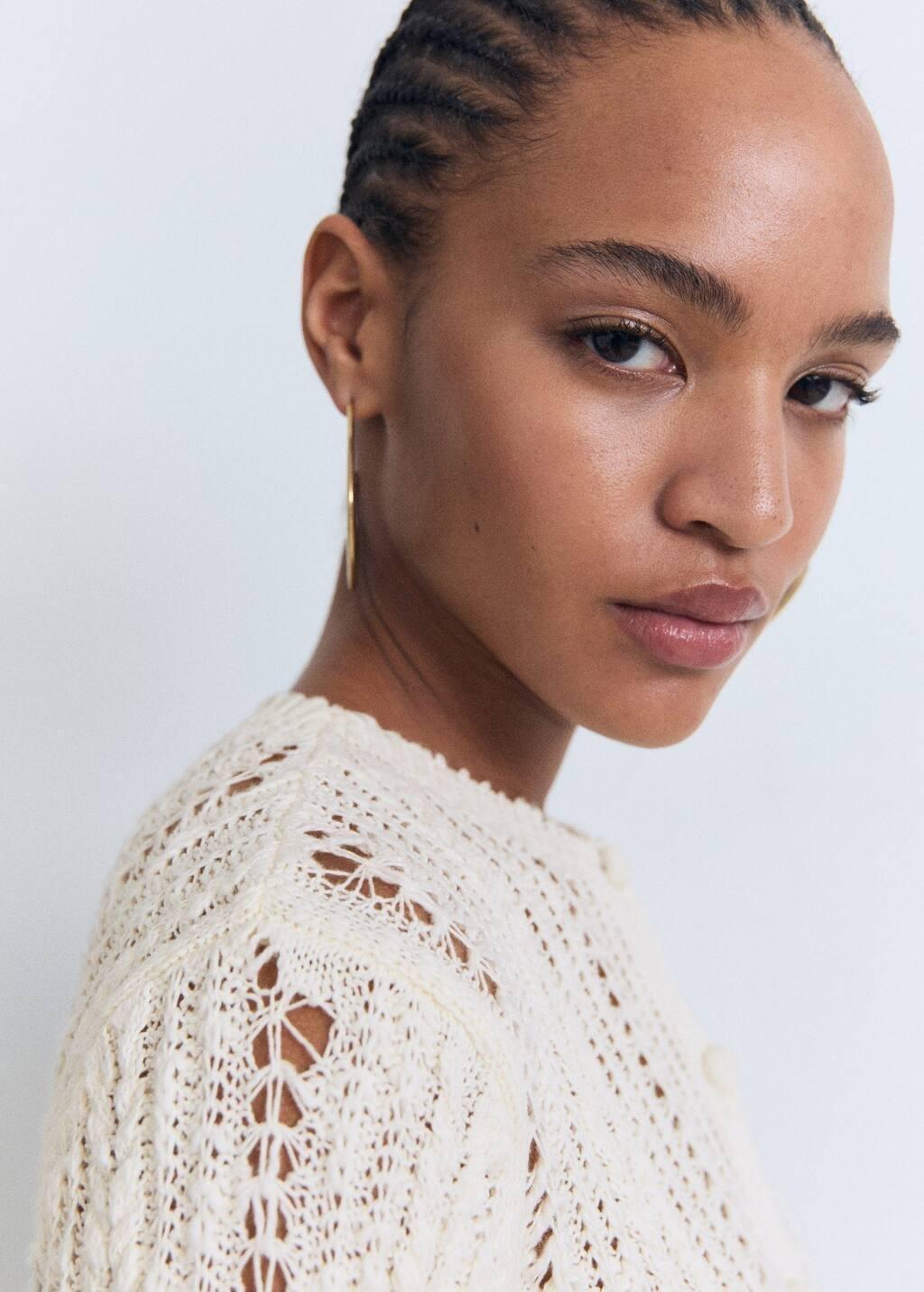 Cream Openwork Knit Cardigan, , large image number 1