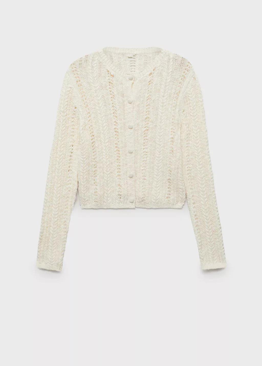 Cream Openwork Knit Cardigan, , large image number 3