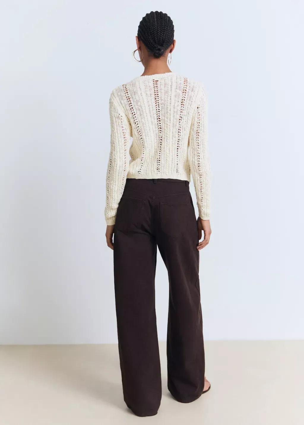 Cream Openwork Knit Cardigan, , large image number 5