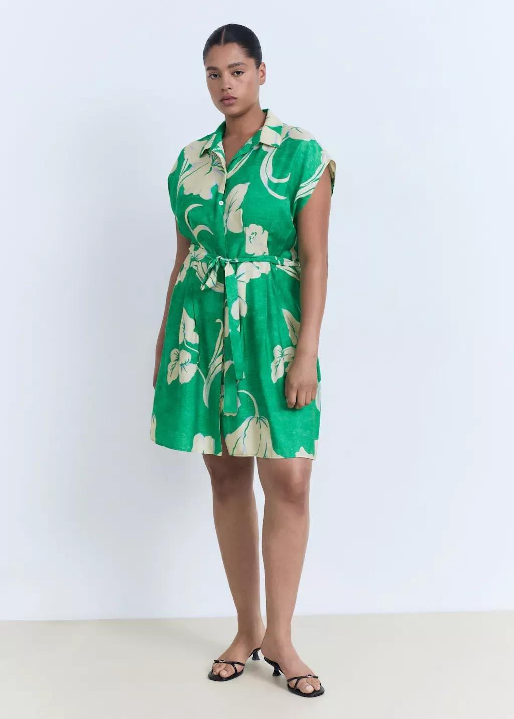 Green Belt Printed Dress, , large image number 1