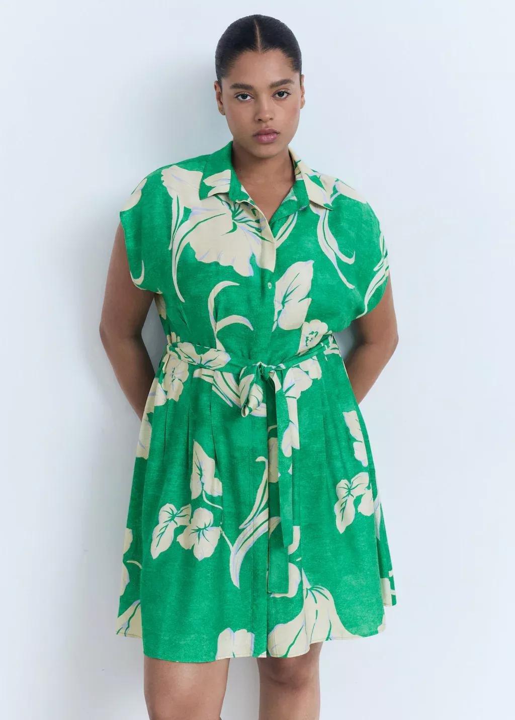 Green Belt Printed Dress, , large image number 4