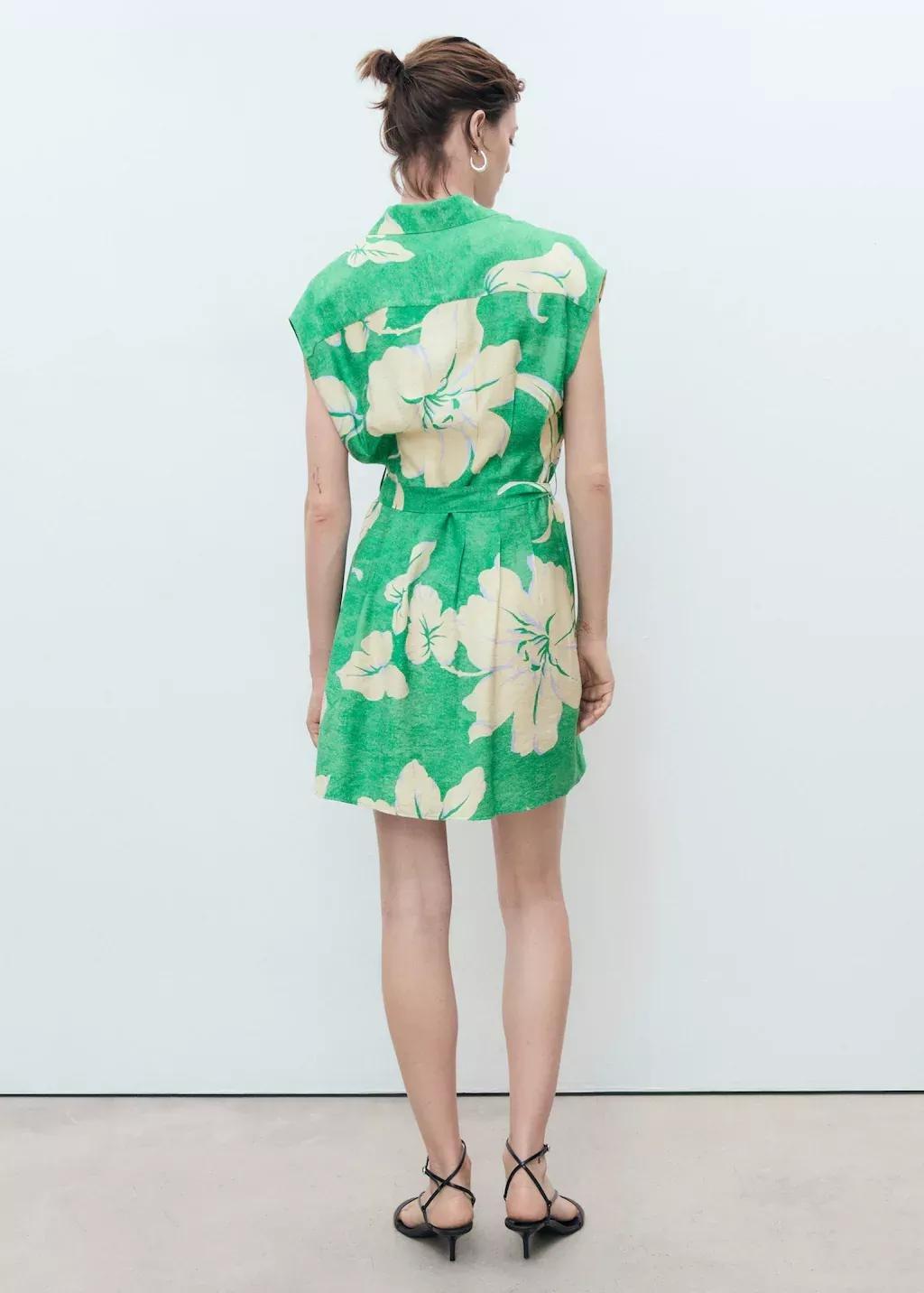Green Belt Printed Dress, , large image number 6