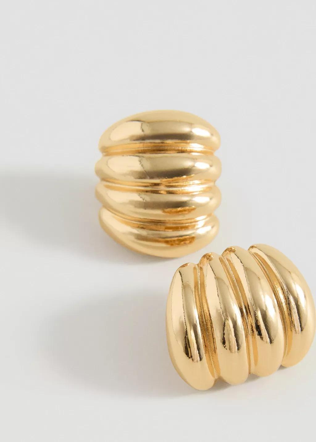 Gold Embossed Hoop Earrings, Gold, large image number 1