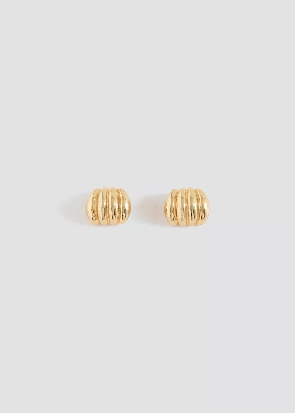 Gold Embossed Hoop Earrings, Gold, large image number 3