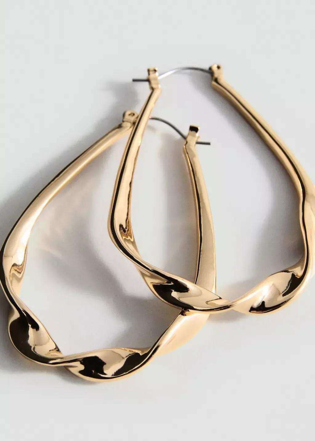 Gold Twisted Hoop Earrings, Gold, large image number 0