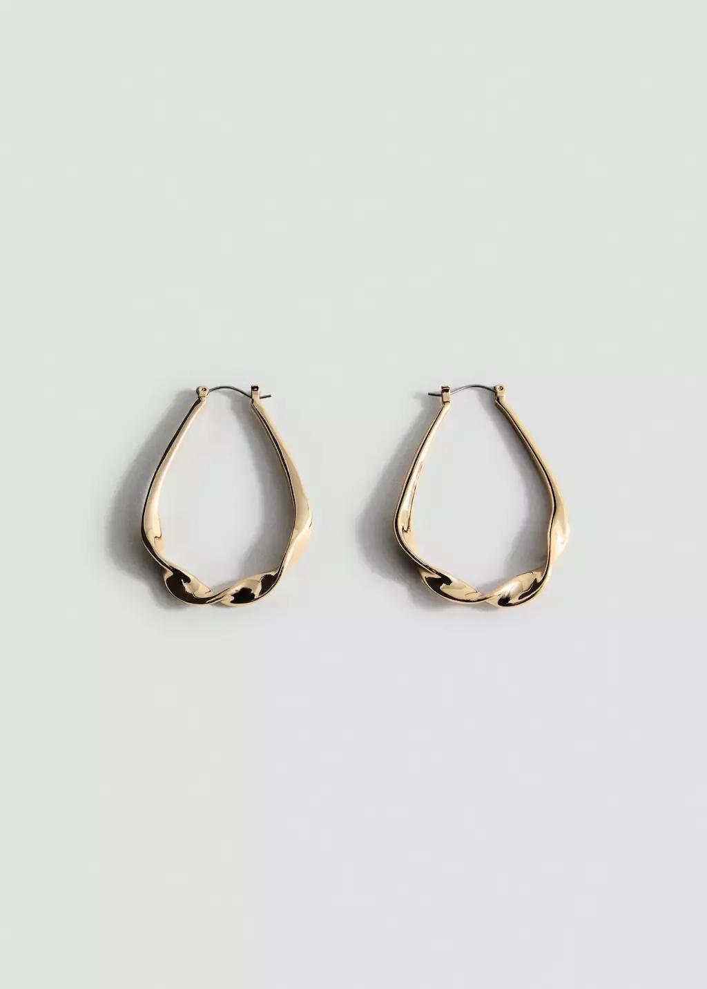 Gold Twisted Hoop Earrings, Gold, large image number 1