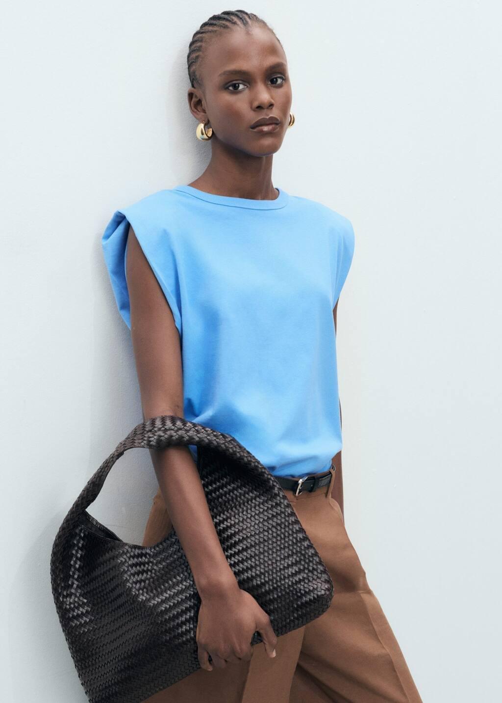 Blue Short-Sleeved T-Shirt With Shoulder Pads, , large image number 0