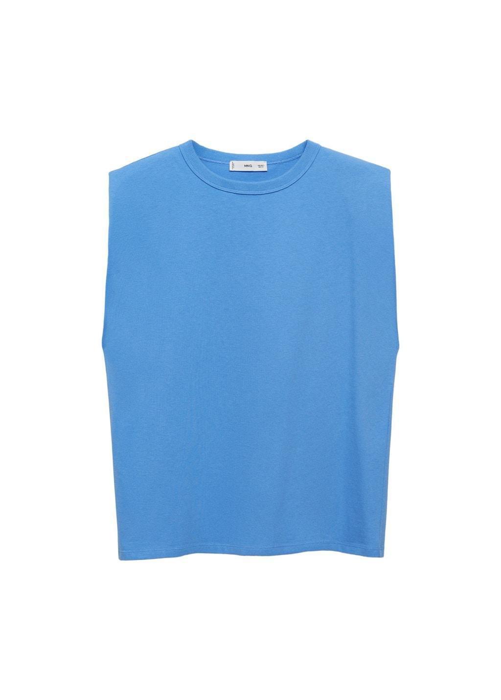 Blue Short-Sleeved T-Shirt With Shoulder Pads, , large image number 3