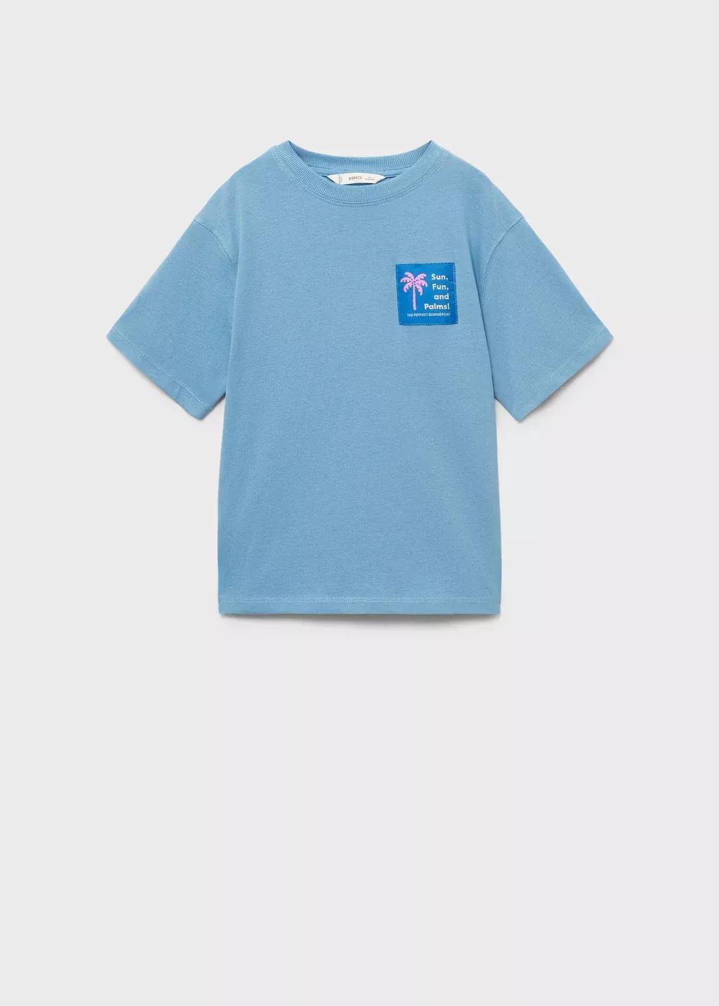 Blue Printed Cotton-Blend T-Shirt, Kids Boys, , large image number 0