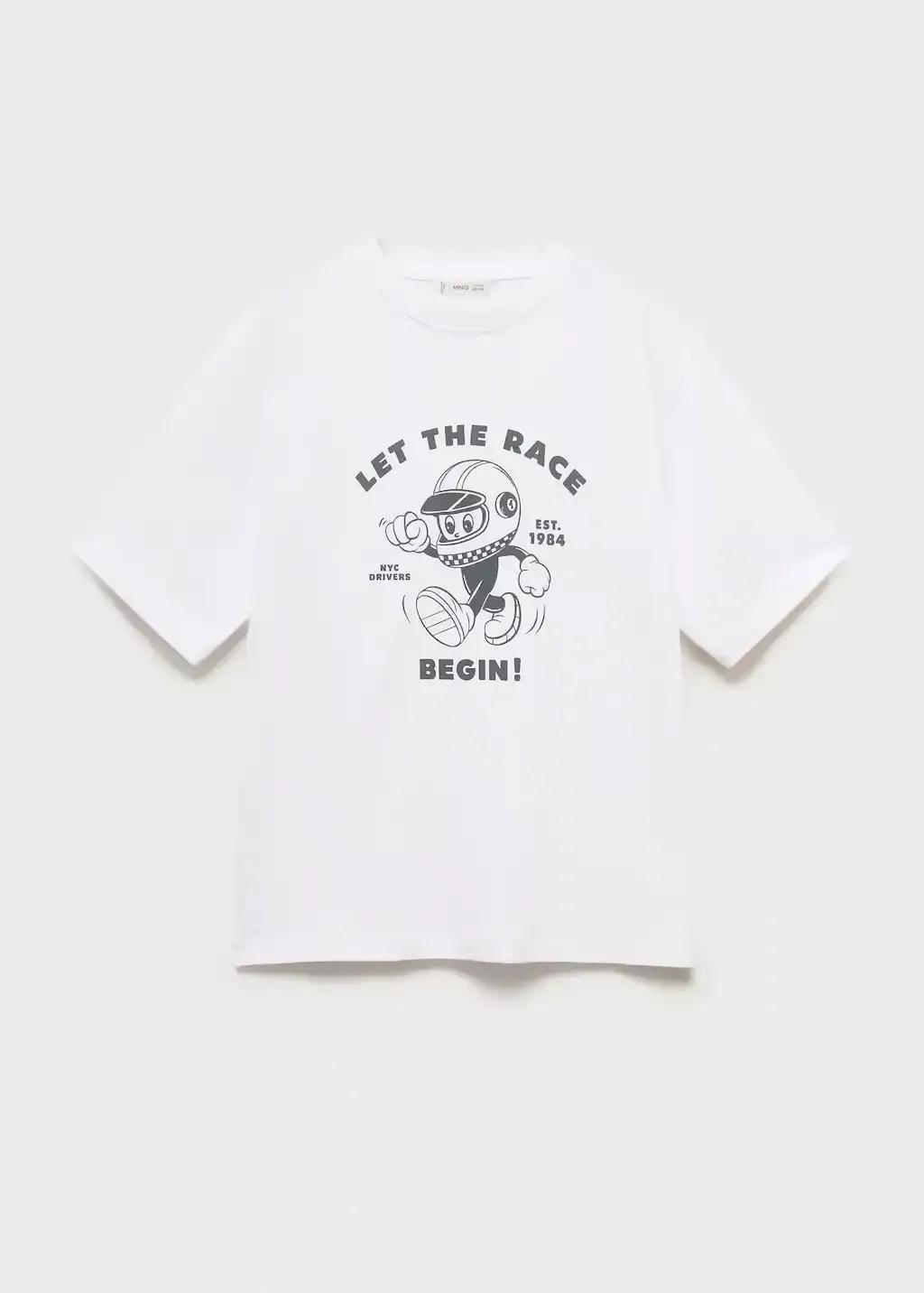 White Short-Sleeved Printed T-Shirt, Kids Boys, , large image number 0
