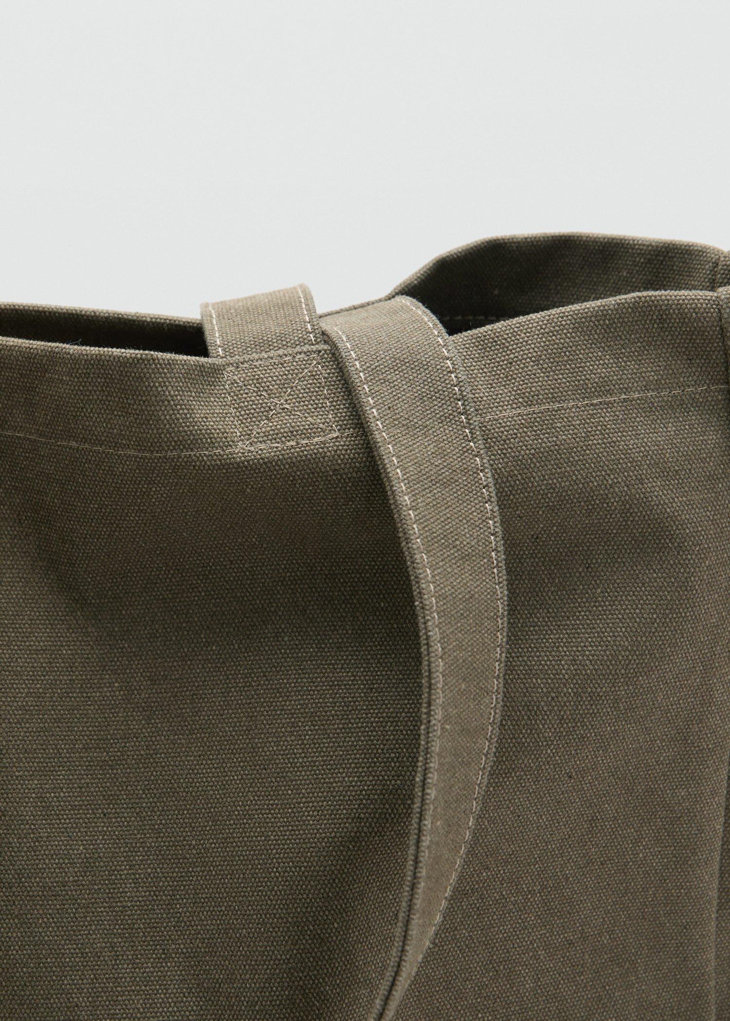 Khaki Cotton Tote Bag, Beige - Khaki, large image number 3