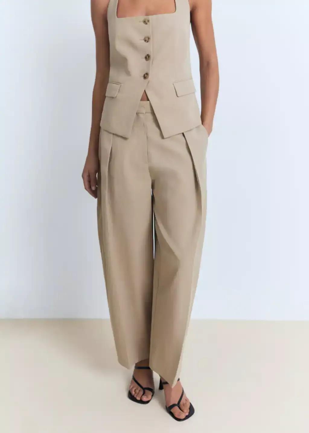 MEDIUM BROWN Linen-blend balloon trousers, , large image number 0
