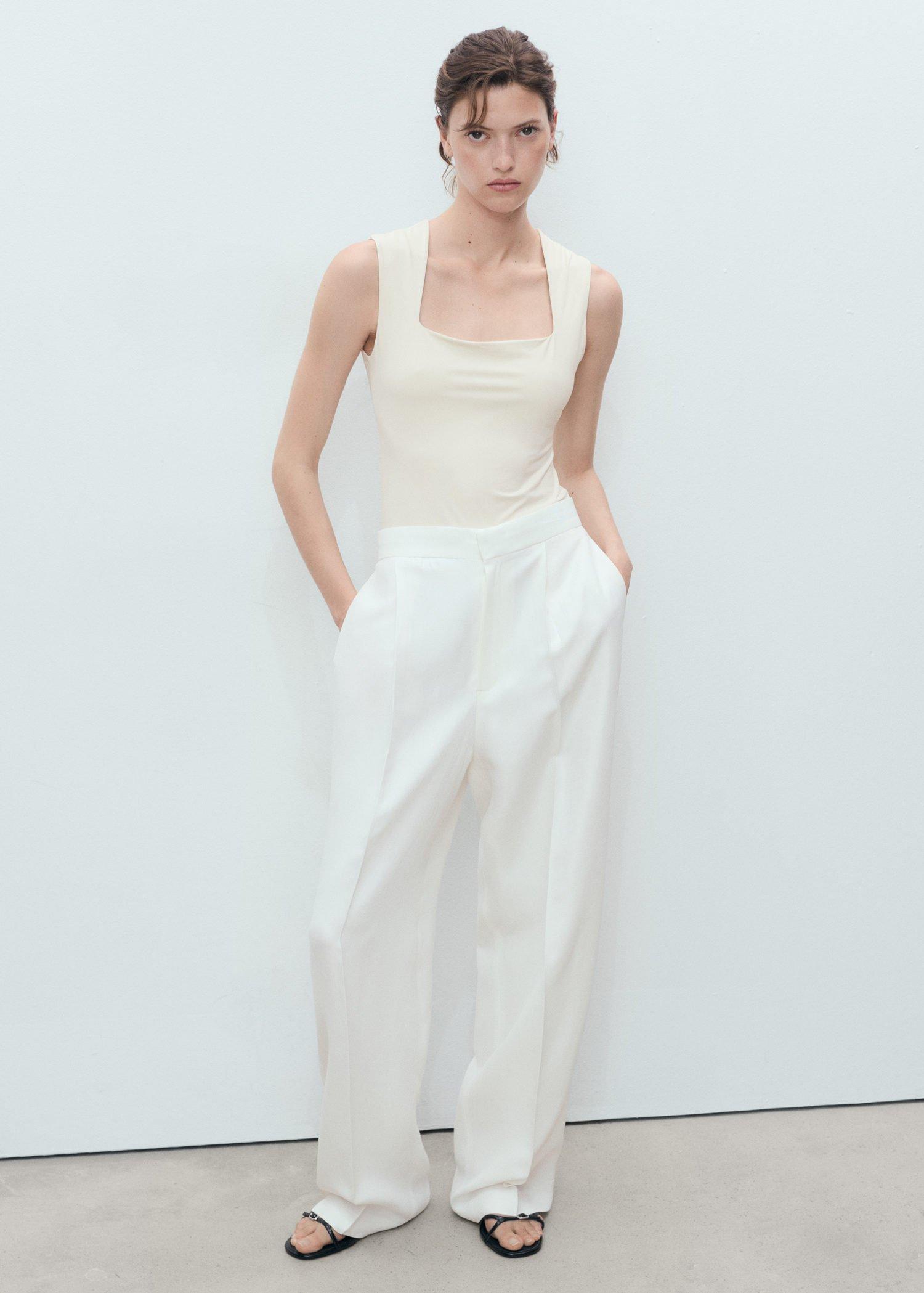Cream Fitted Top With Wide Straps, , large image number 0