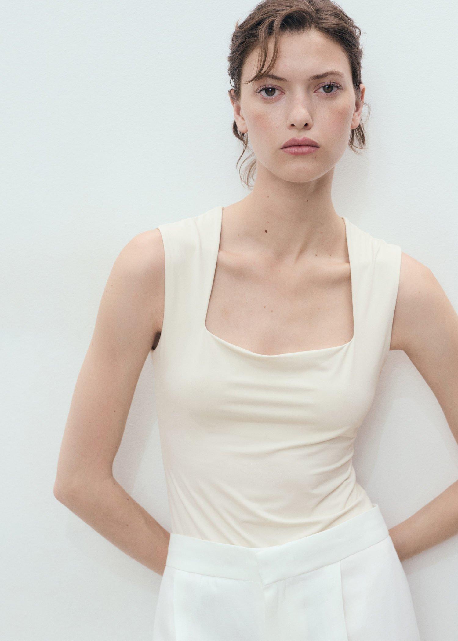 Cream Fitted Top With Wide Straps, , large image number 2