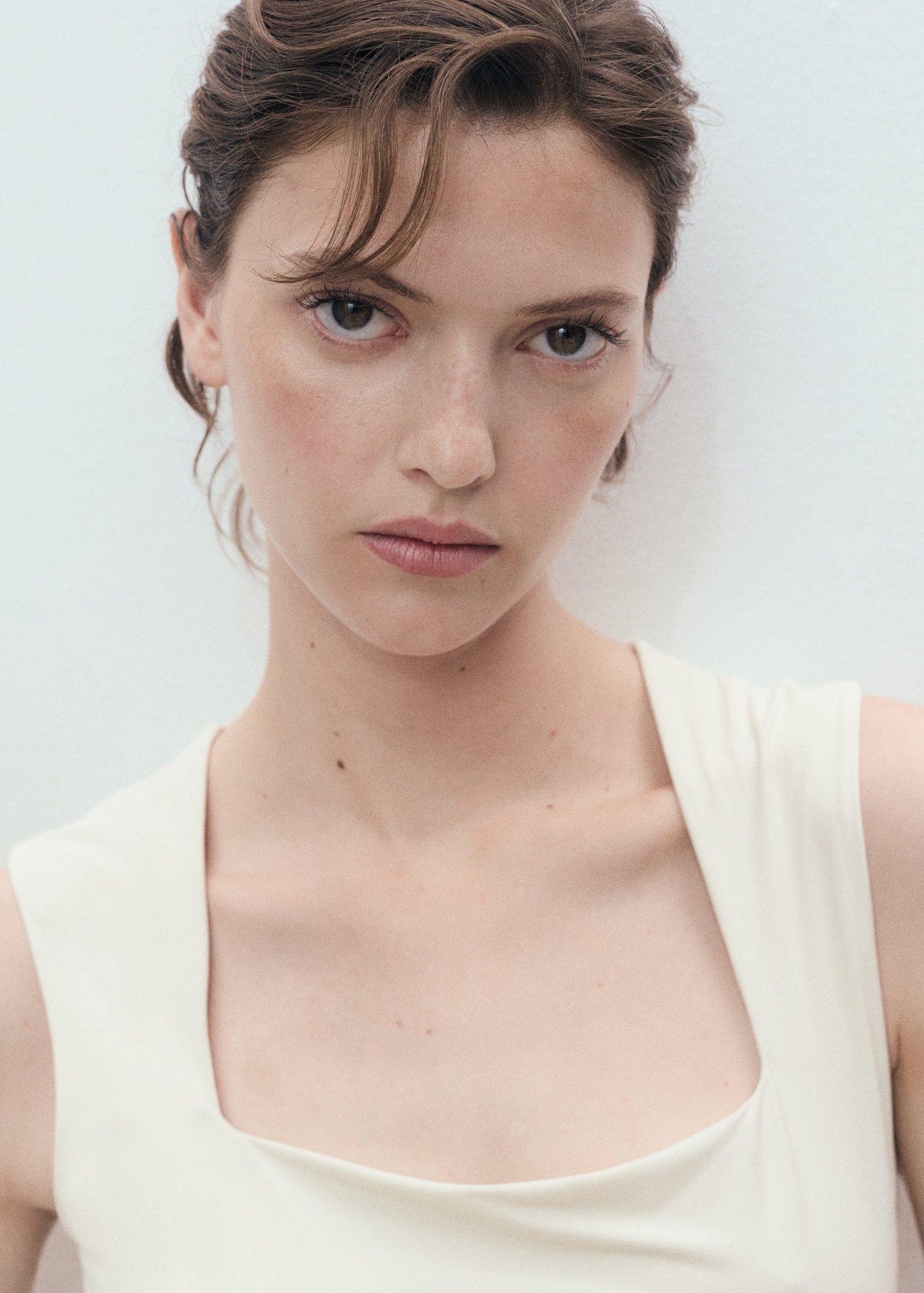 NATURAL WHITE Fitted top with wide straps, Natural White, large image number 4