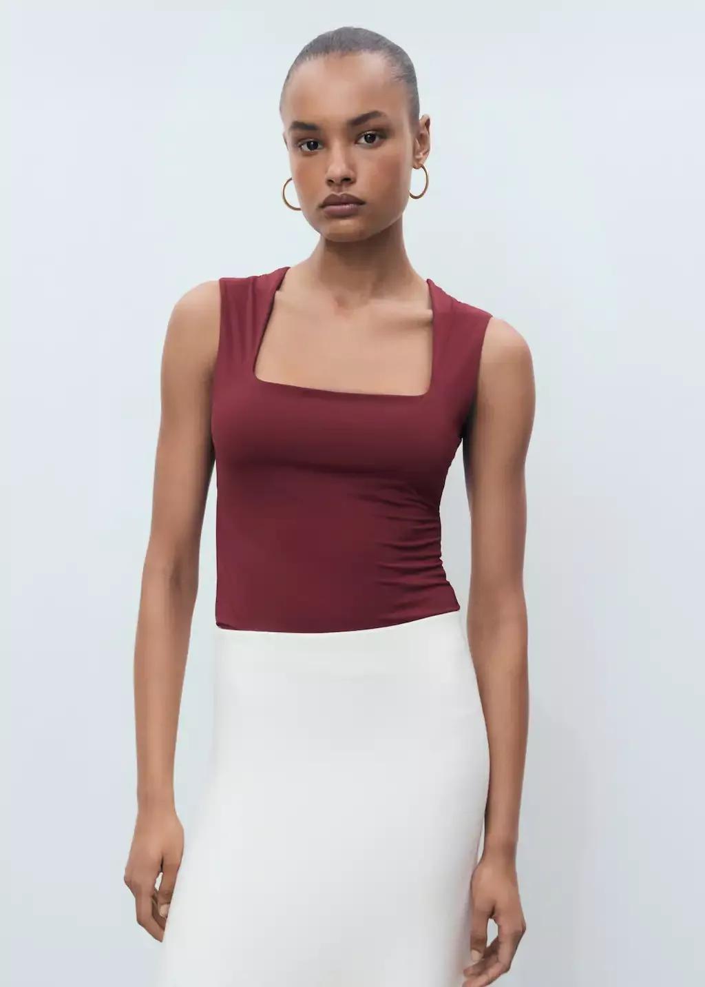 Burgundy Fitted Top With Wide Straps, , large image number 0