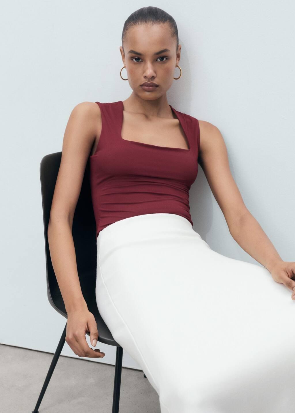 Burgundy Fitted Top With Wide Straps, , large image number 2