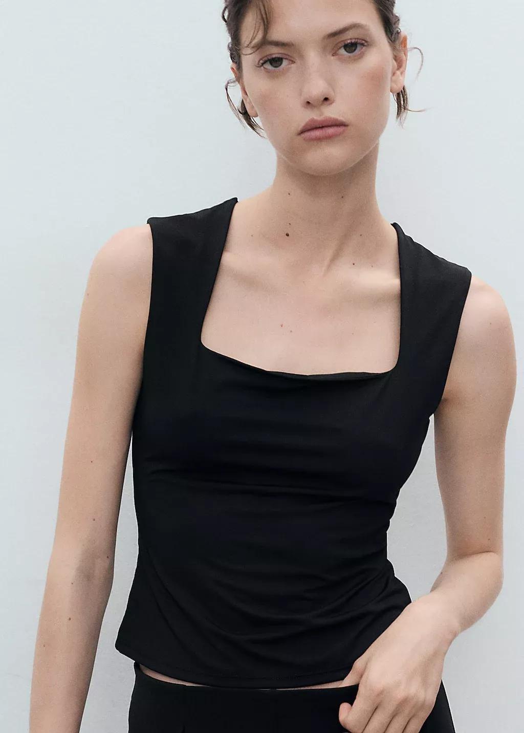 Black Fitted Top With Wide Straps, , large image number 0
