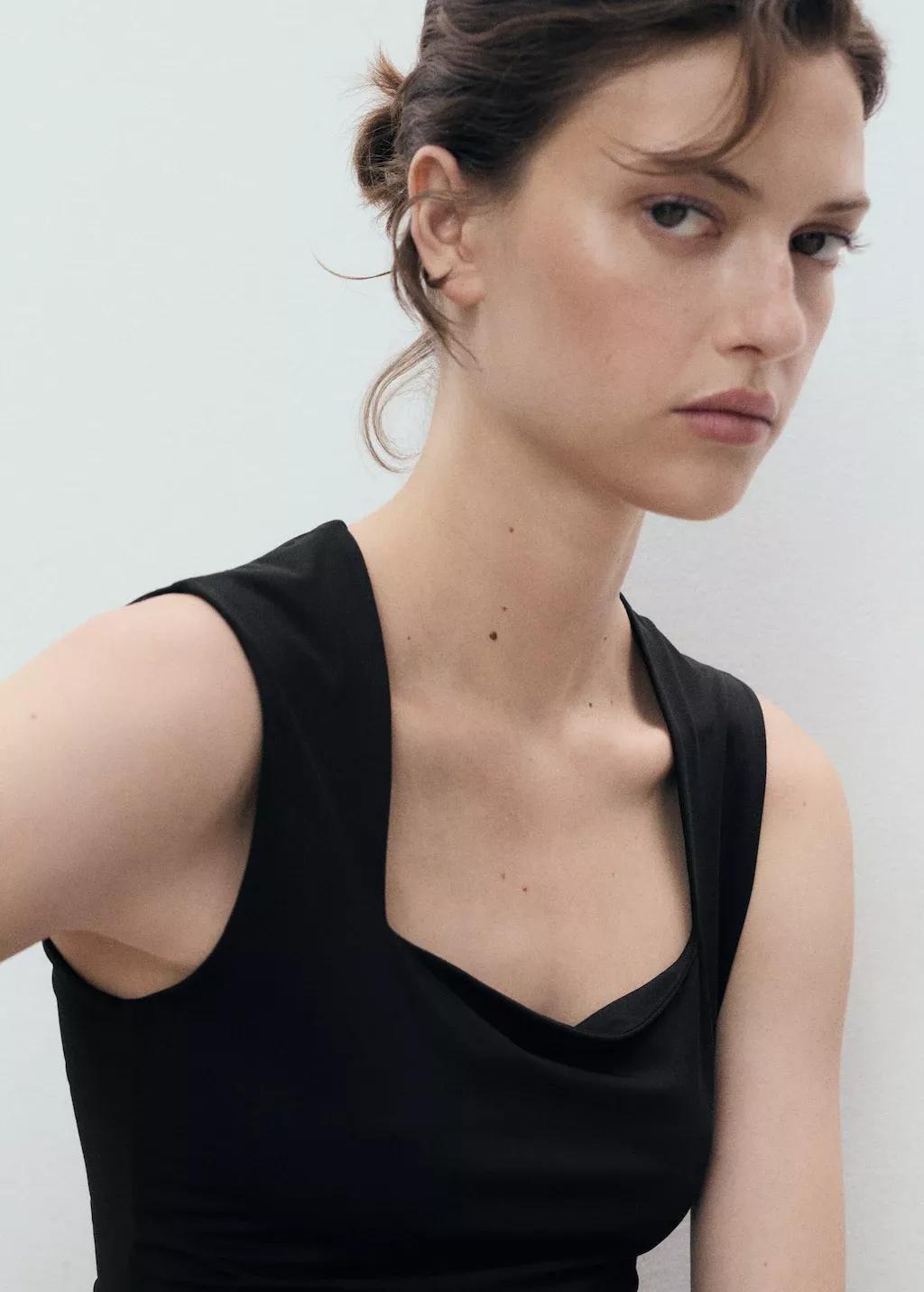 Black Fitted Top With Wide Straps, , large image number 1