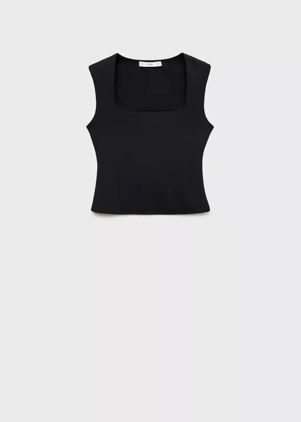 Black Fitted Top With Wide Straps, , large image number 3