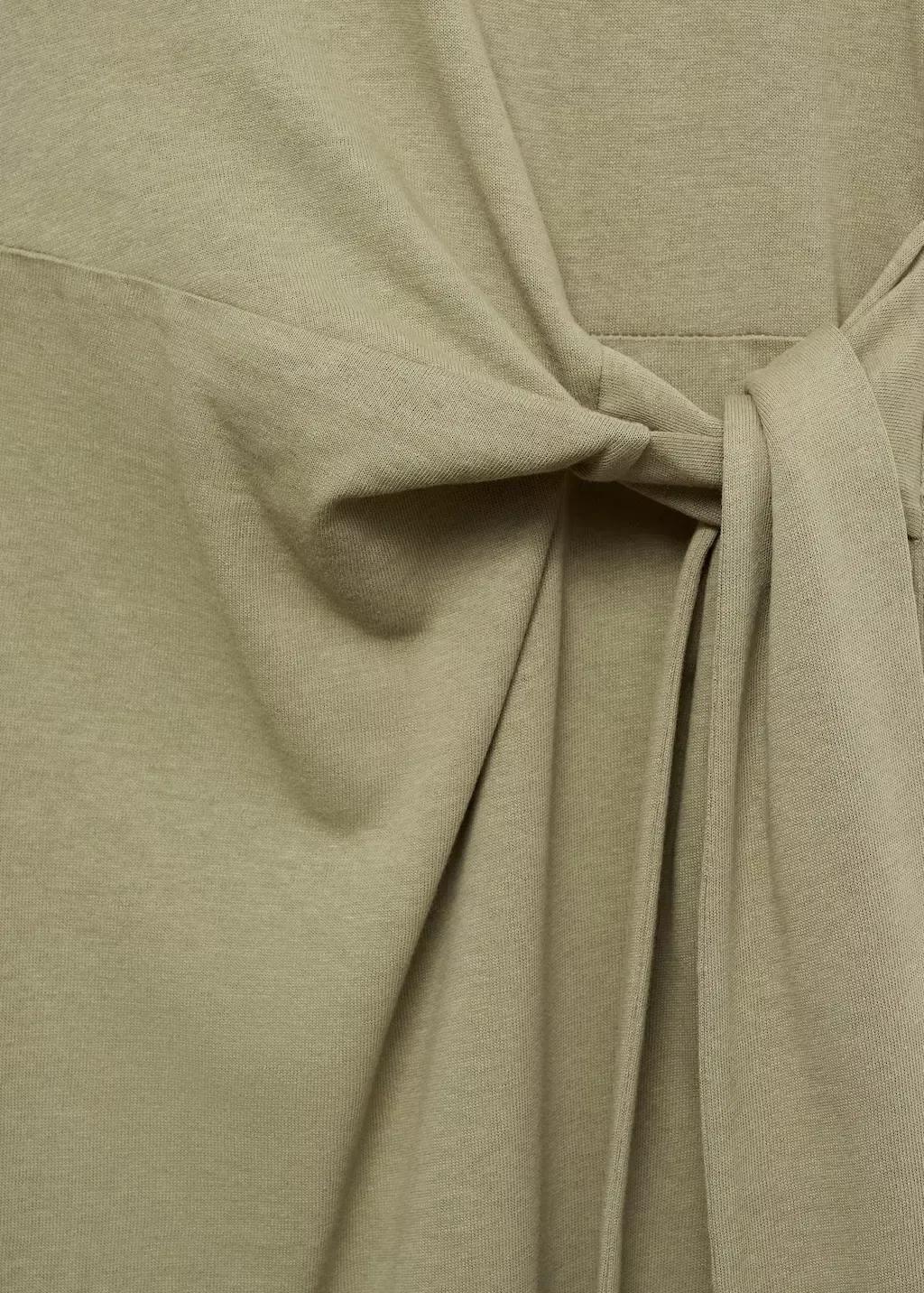 Khaki Cotton Midi-Dress With Knot Detail, , large image number 7