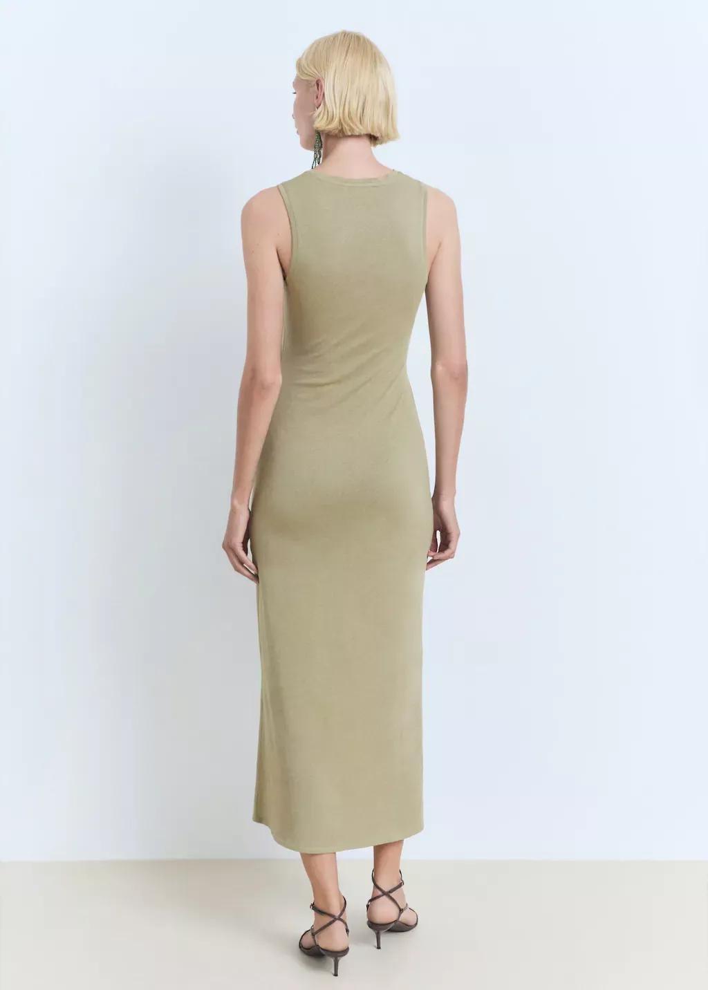 Khaki Cotton Midi-Dress With Knot Detail, , large image number 8