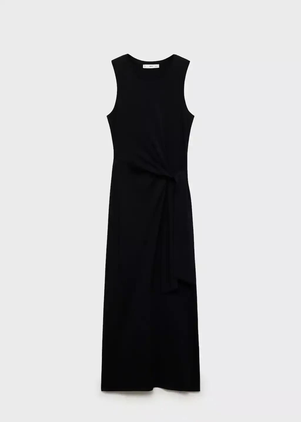 Black Cotton Midi-Dress With Knot Detail, , large image number 3