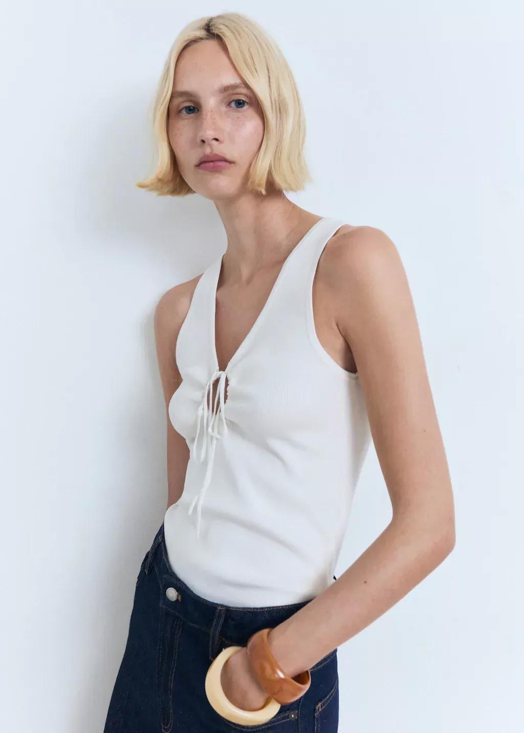 Cream Bow Knit Top, , large image number 0