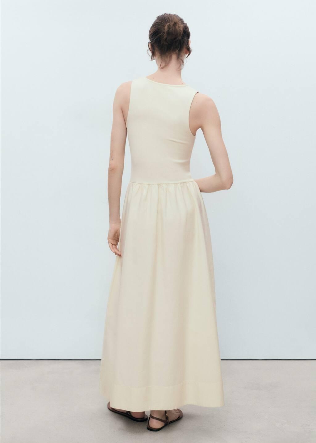 Beige Flared Dress In Combined Fabric, Light Beige, large image number 2