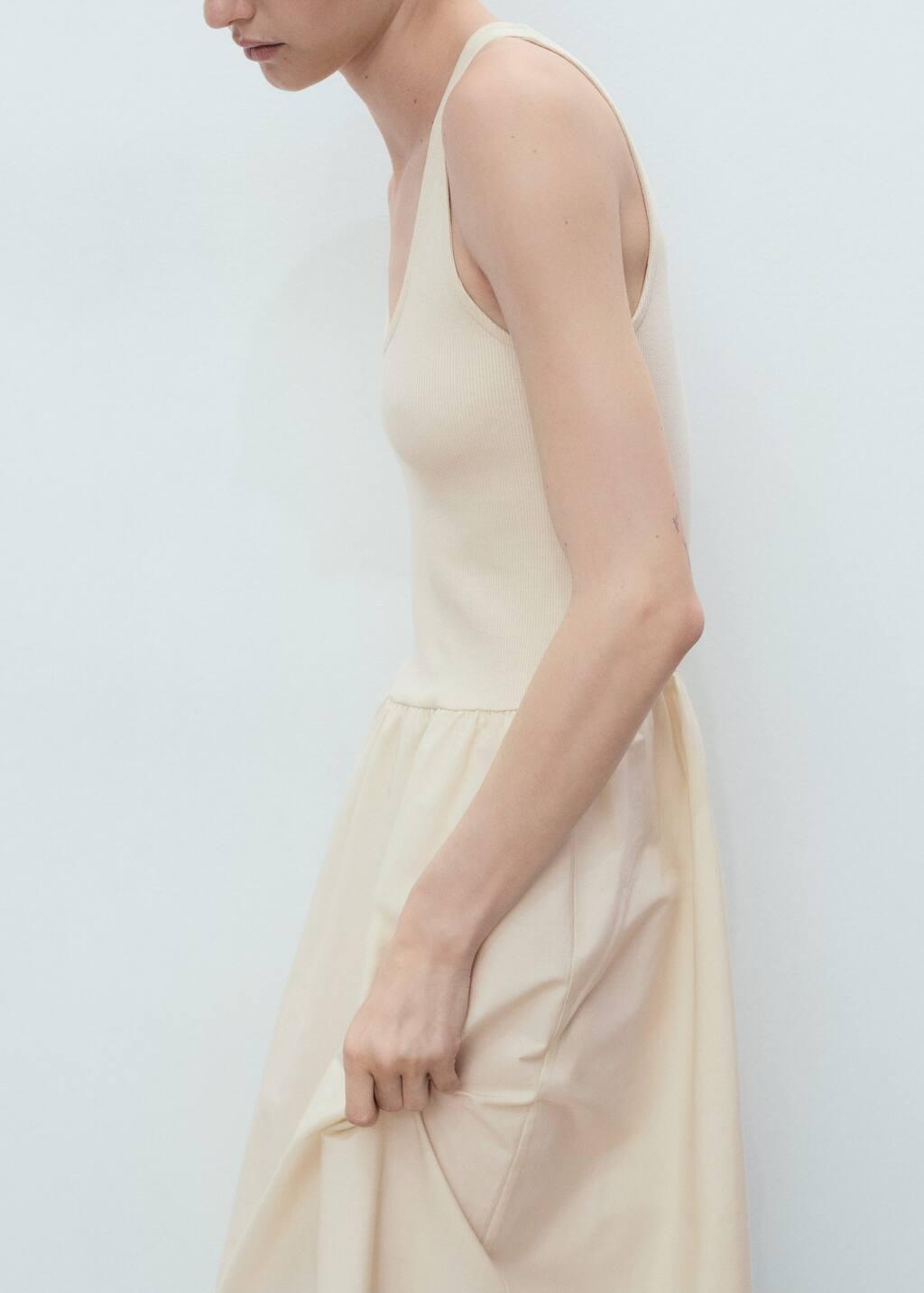 Beige Flared Dress In Combined Fabric, Light Beige, large image number 3