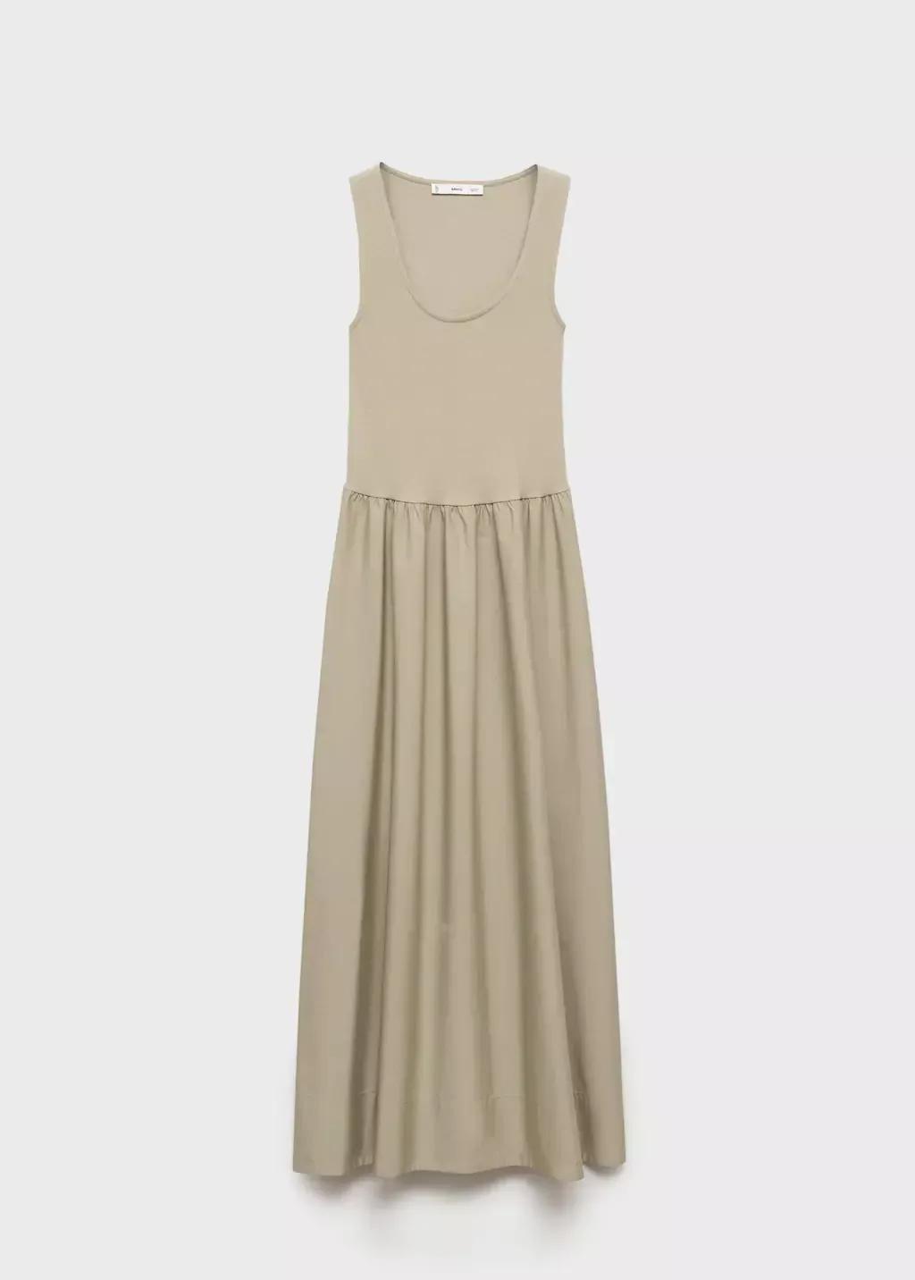 Khaki Flared Dress In Combined Fabric, , large image number 3