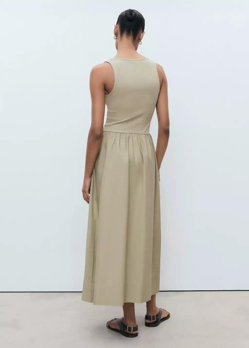 Khaki Flared Dress In Combined Fabric, , large image number 5