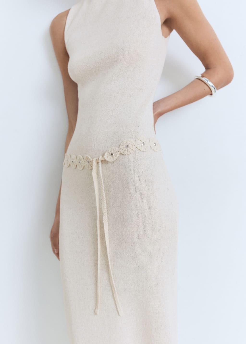 Cream Belt Knit Dress, , large image number 0