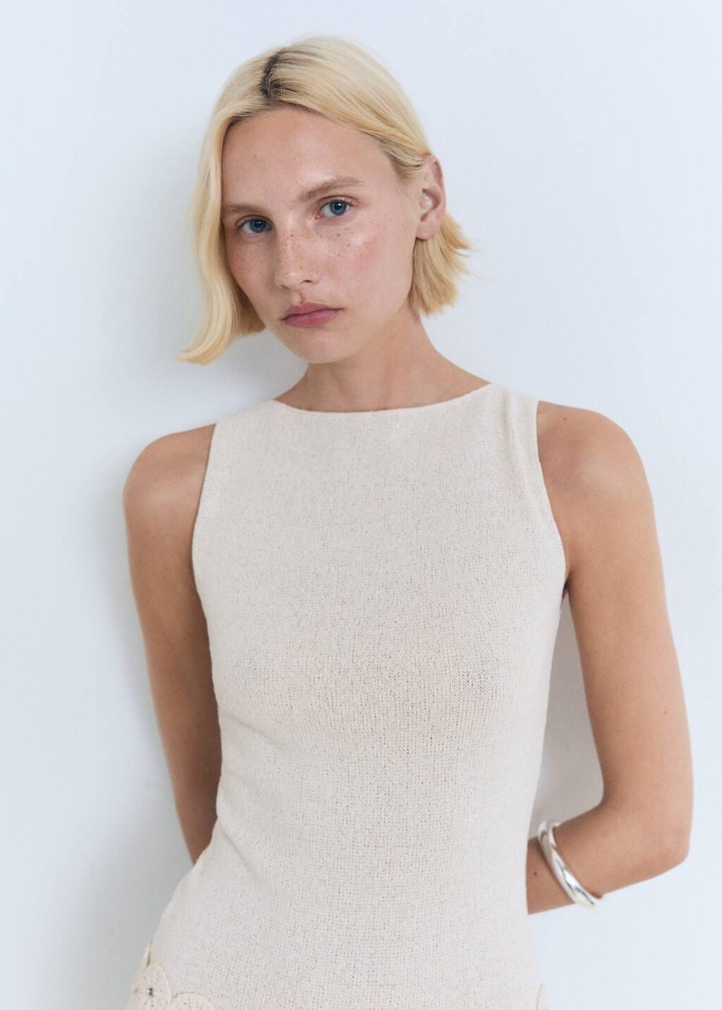 Cream Belt Knit Dress, , large image number 1