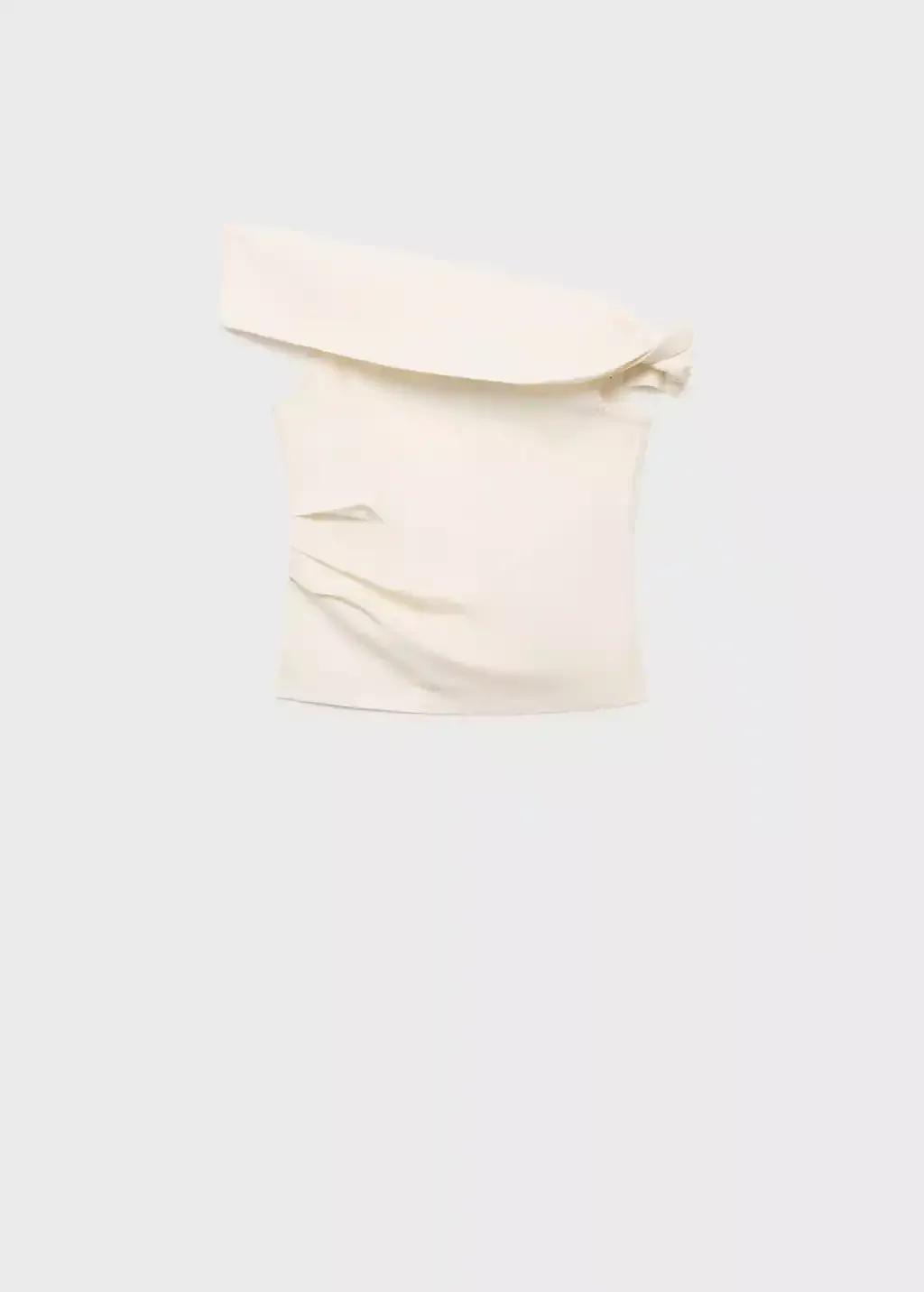 Cream Asymmetrical Strapless Top, , large image number 3