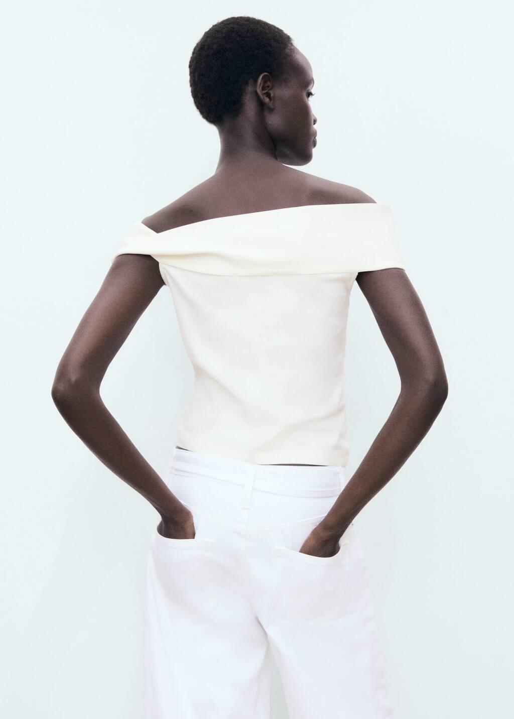 Cream Asymmetrical Strapless Top, , large image number 5