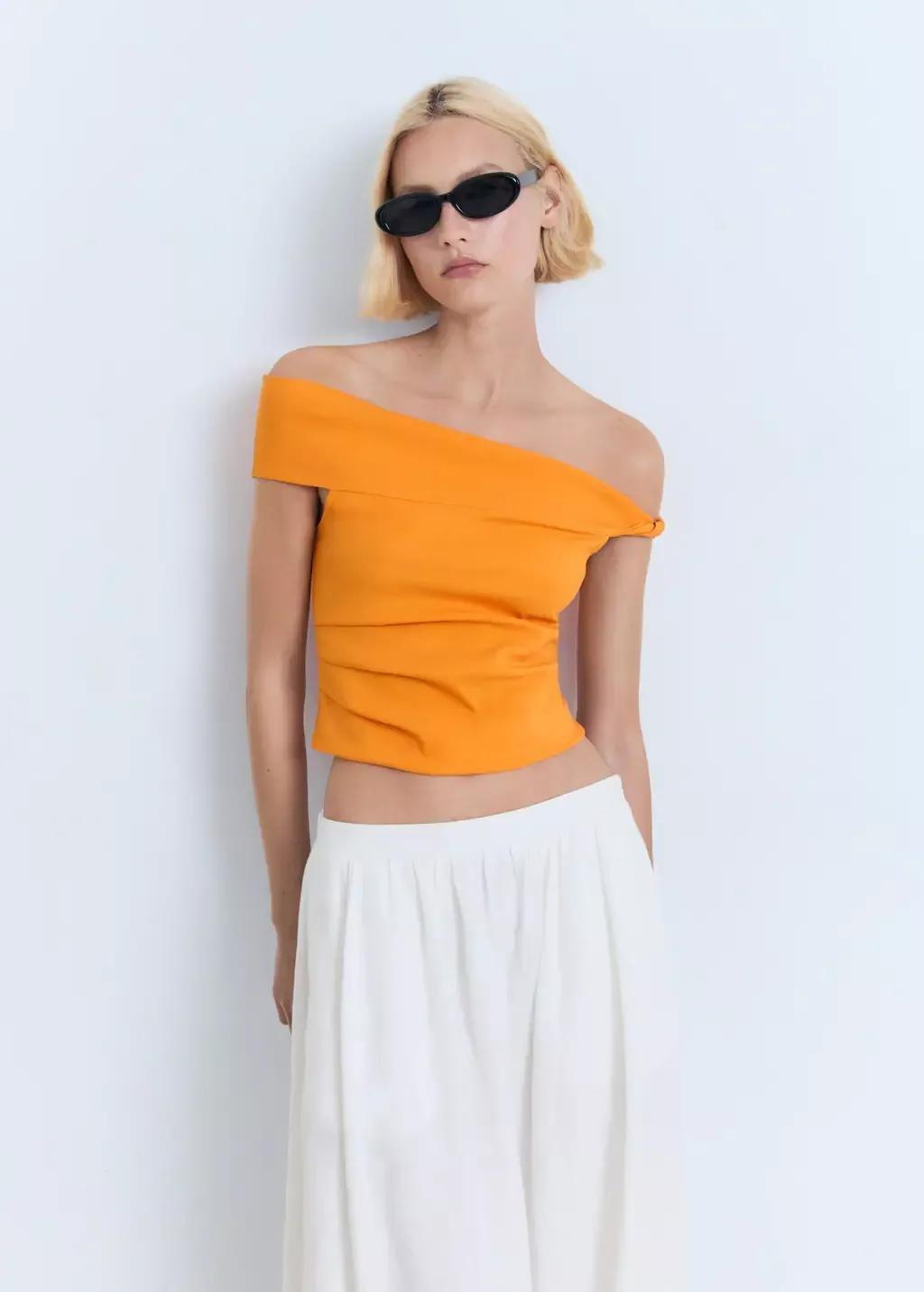 ORANGE Asymmetrical strapless top, Orange, large image number 0