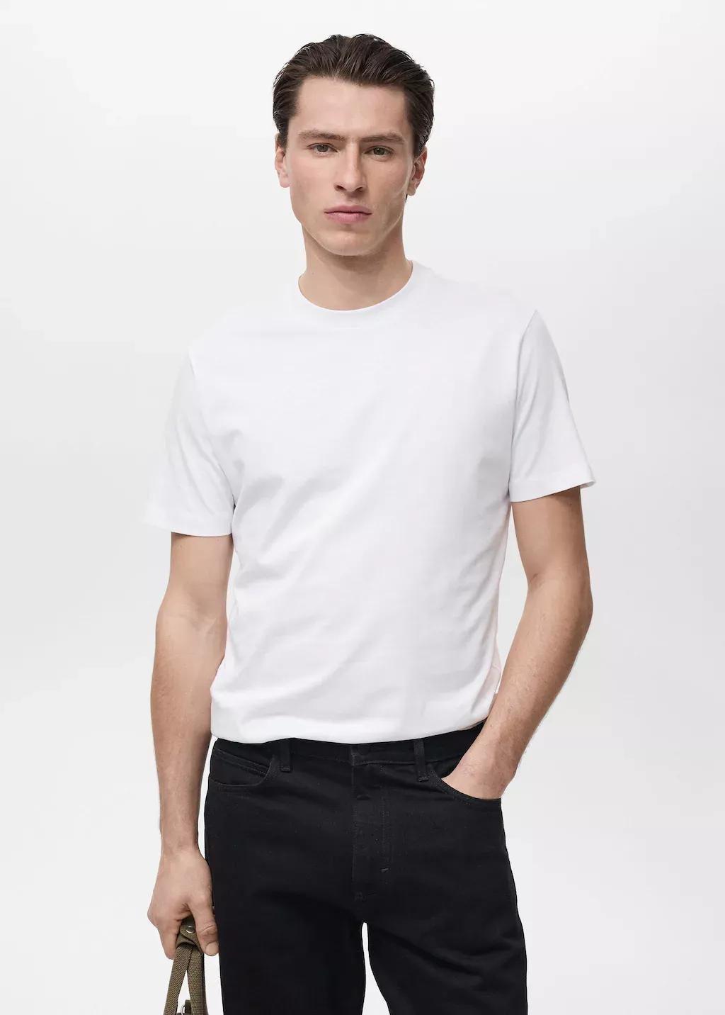 WHITE 100% cotton slim-fit t-shirt, White, medium