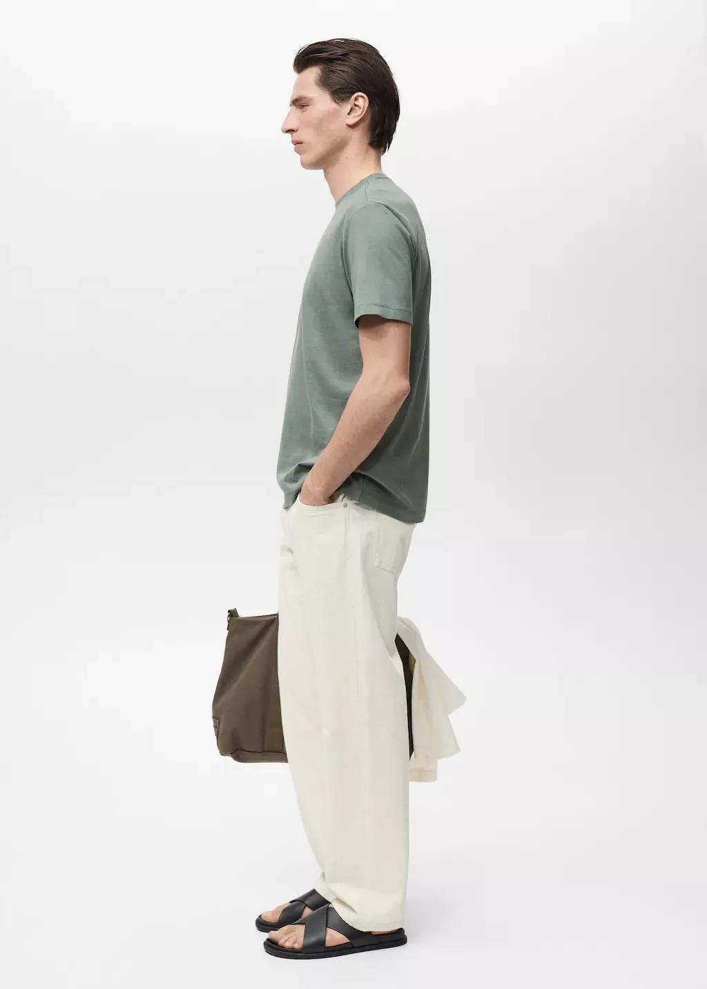 BEIGE - KHAKI 100% cotton slim-fit t-shirt, , large image number 2