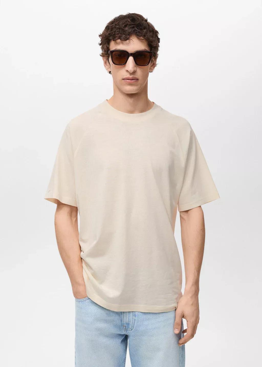 Brown Relaxed-Fit Cotton-Linen T-Shirt, Light Pastel Brown, large image number 0