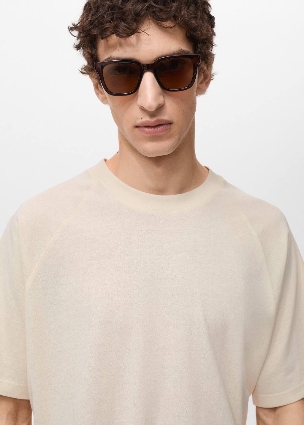 Brown Relaxed-Fit Cotton-Linen T-Shirt, Light Pastel Brown, medium